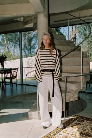 Cotton Blend Striped Long Sleeve T Shirt