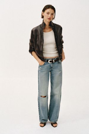 CROPPED FAUX LEATHER BOMBER JACKET