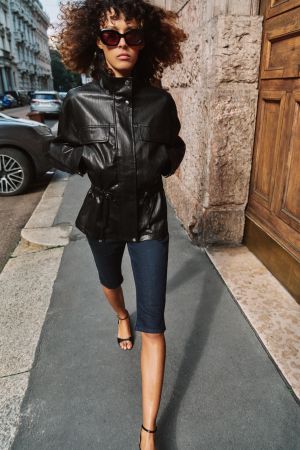 FAUX LEATHER HIGH COLLAR JACKET