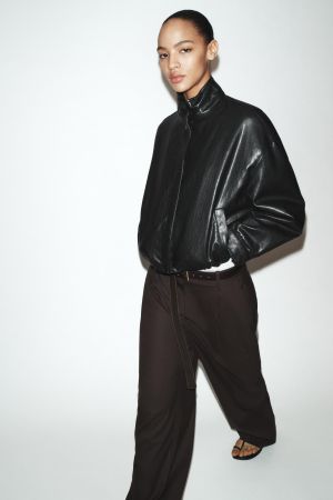 FAUX LEATHER PADDED BOMBER JACKET