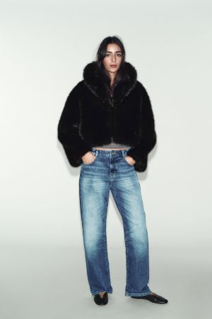 SHORT FAUX FUR LAPEL COLLAR COAT