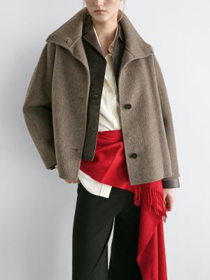 Mid-length wool blend coat with high neck