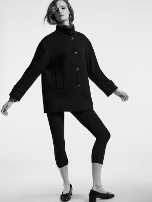 Wool blend high neck coat with button fastening