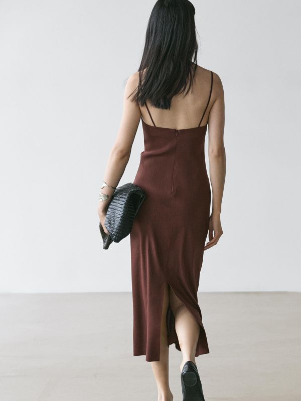 Strappy stretch linen blend midi dress