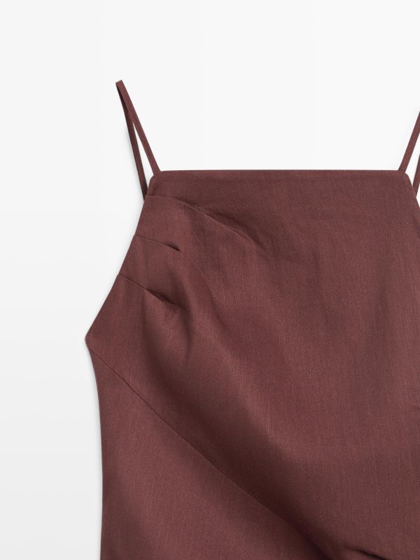 Strappy stretch linen blend midi dress