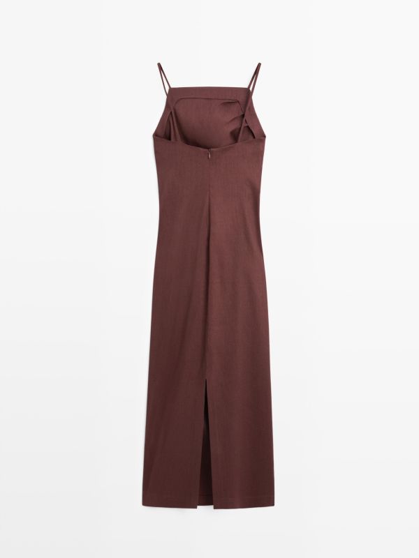 Strappy stretch linen blend midi dress