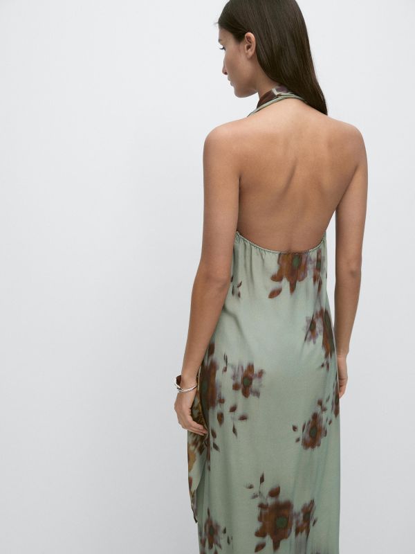 Printed halter midi dress