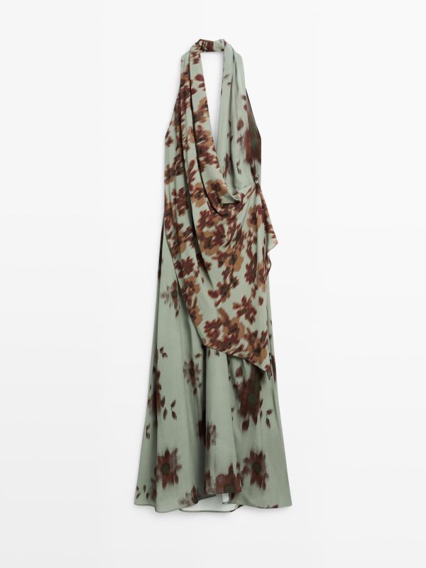 Printed halter midi dress