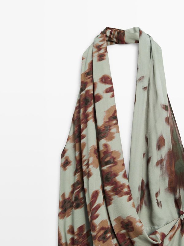 Printed halter midi dress