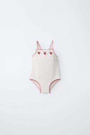 1-6 YEARS / EMBROIDERED STRAWBERRY SWIMSUIT