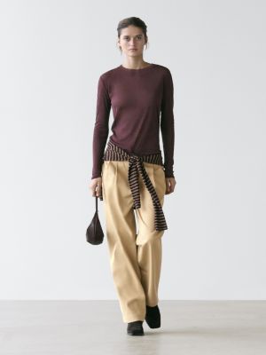 100 Cotton Semi Sheer T Shirt With Collar Detail