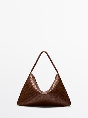 Large woven nappa leather satchel bag