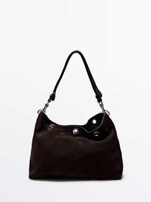 Split suede leather bag with eyelets