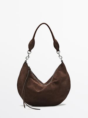 Split leather half-moon bag