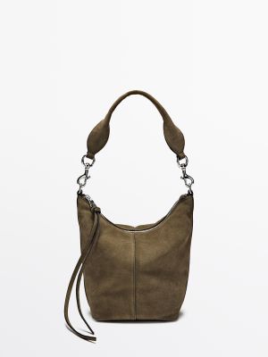Split suede leather bucket bag