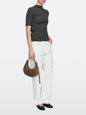 Split leather bag with metal buckle