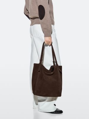 Split suede leather tote bag