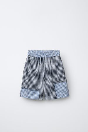 PATCHWORK GINGHAM PRINT SHORTS