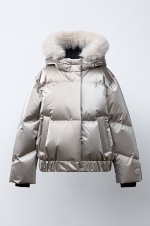 METALLIC WATER-RESISTANT AND WINDPROOF 80% DOWN AND 20% FEATHER PUFFER COAT RECCO® SYSTEM SKI COLLECTION