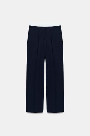 CONTRAST WAIST STRAIGHT LEG PANTS