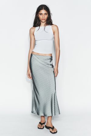 SATIN EFFECT MIDI SKIRT