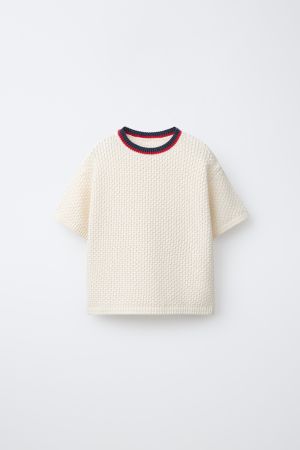 CONTRAST COLLAR TEXTURED KNIT T-SHIRT