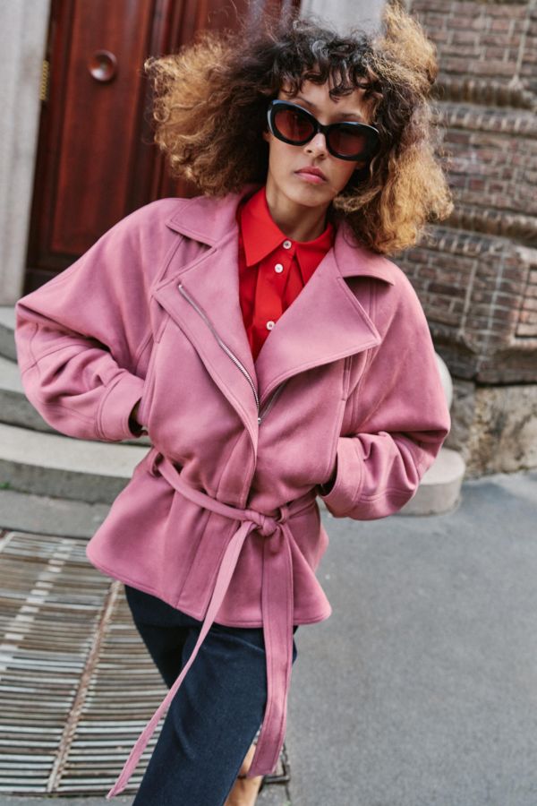 FAUX SUEDE BELTED JACKET