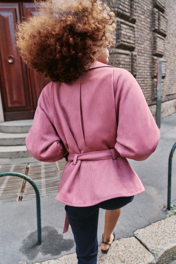 FAUX SUEDE BELTED JACKET