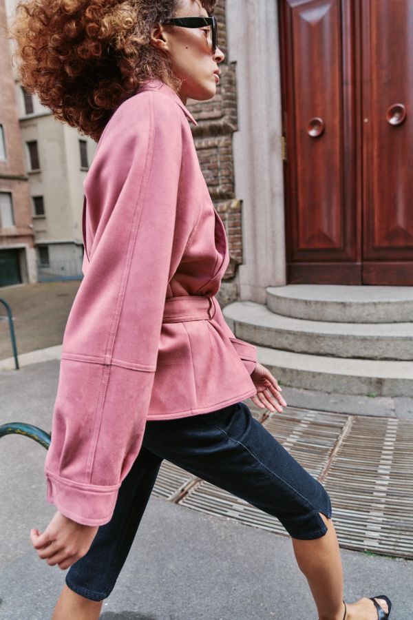 FAUX SUEDE BELTED JACKET