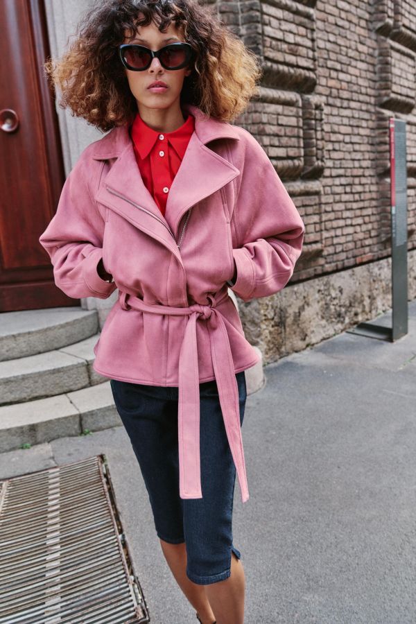 FAUX SUEDE BELTED JACKET