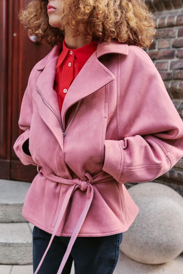 FAUX SUEDE BELTED JACKET