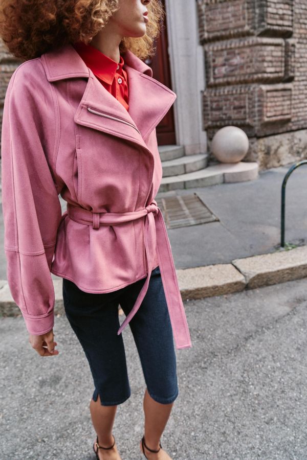 FAUX SUEDE BELTED JACKET