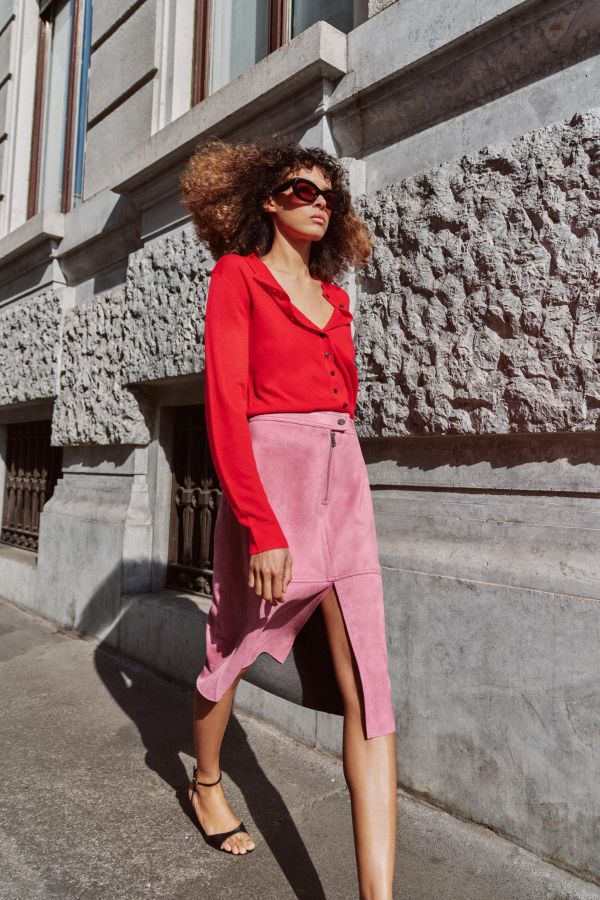 FAUX SUEDE MIDI SKIRT