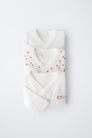 THREE-PACK OF HEART-PRINT KIMONO-COLLAR BODYSUITS