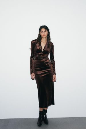 DRAPED VELVET MIDI DRESS