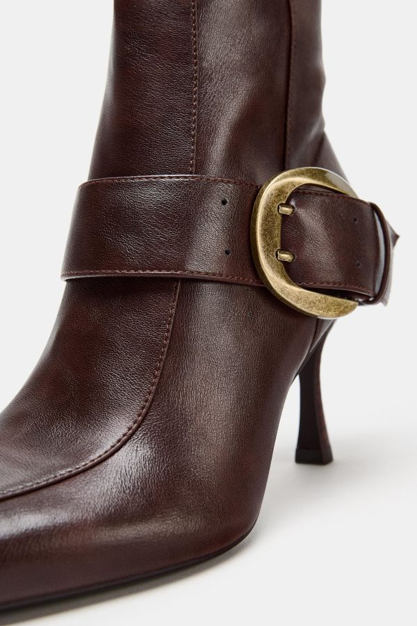 METALLIC BUCKLE HEEL BOOTS