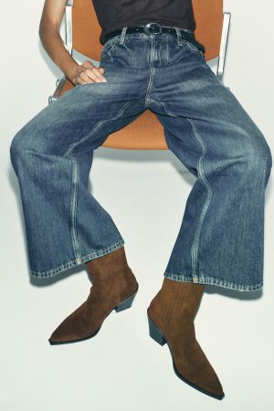 SPLIT LEATHER COWBOY ANKLE BOOTS