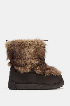 FAUX FUR COMBINED ANKLE BOOTS SKI COLLECTION