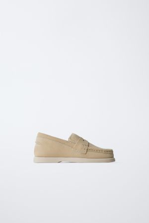 SADDLE SPLIT LEATHER LOAFERS